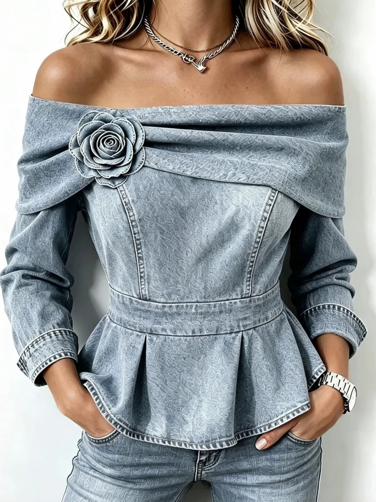 Black off-shoulder top with waist-length and pullover