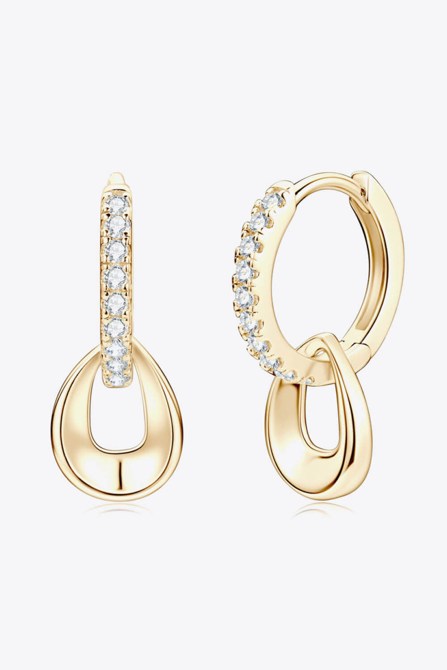 Gold pavé and teardrop sterling silver hoop earrings with clear crystals