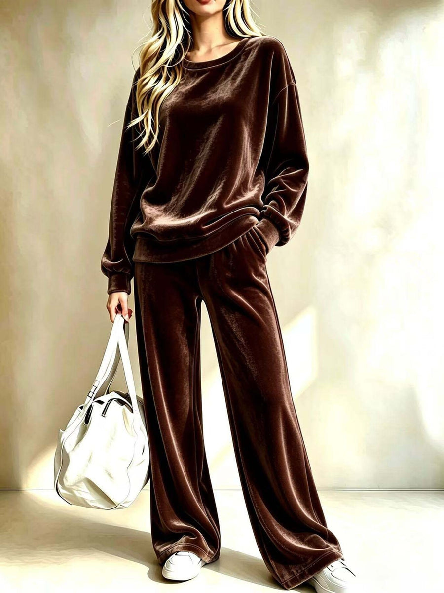 Brown lounge set with two-piece and long sleeve