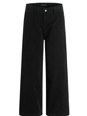 Black relaxed fit men's casual sweatpants with wide legs and front seam detail.