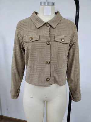 Mocha trucker jacket with cropped and button-front
