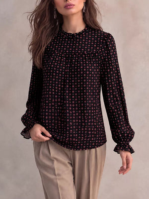 rust relaxed blouse with mock neck