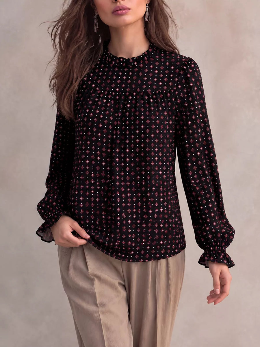 rust relaxed blouse with mock neck