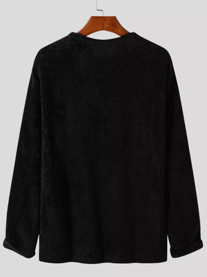 White Men's Textured Long Sleeve Sweater Plus Size