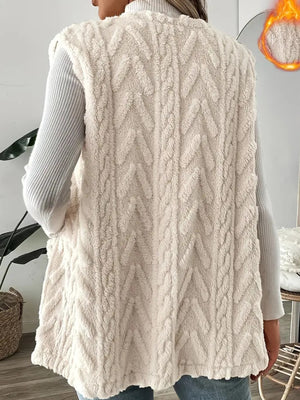 Ivory vest with open-front and geometric