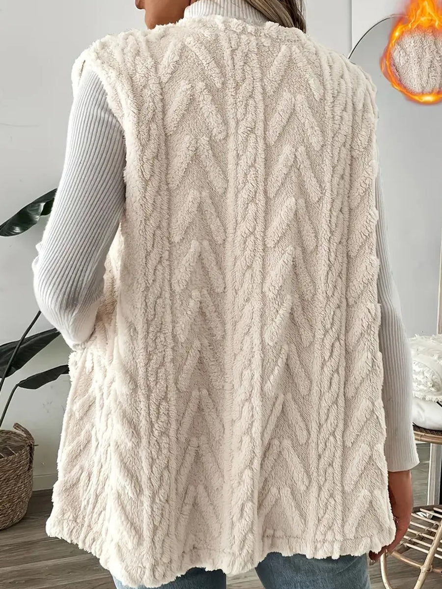 Ivory vest with open-front and geometric