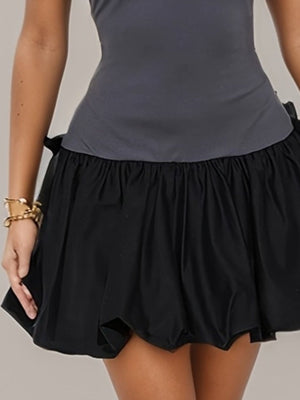 100% polyester Care instructions: Machine wash cold mini dress in Gray with fit-and-flare silhouette