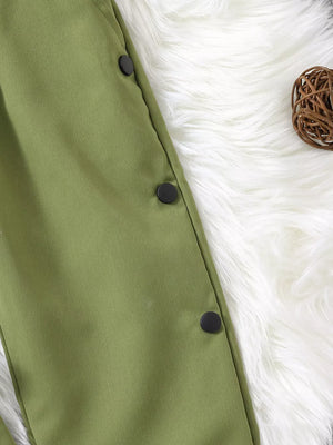 Army Green with Children's Color Block Top And Pants Set in Army Green
