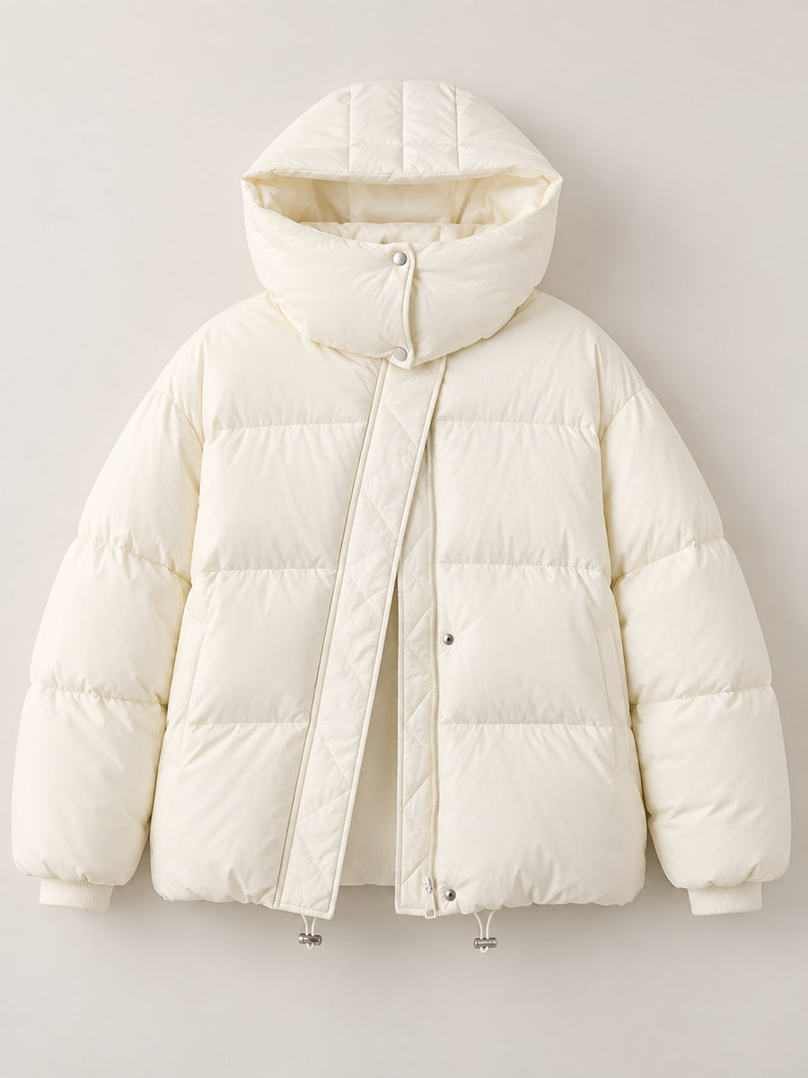 Polyester 100% Filling: Polyester Care instructions: Hand wash cold puffer jacket in black with relaxed silhouette