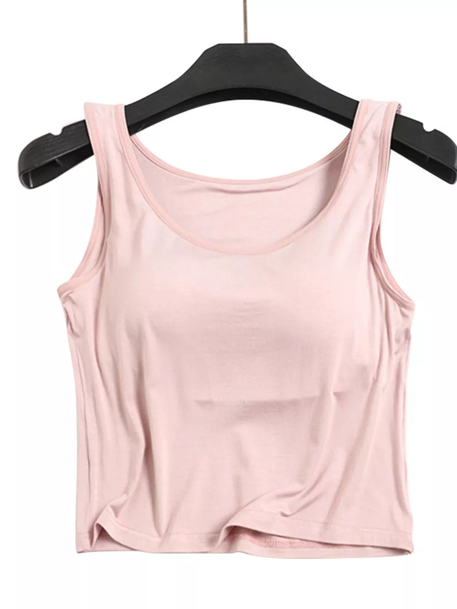 Sculpting modal padded tank top in Bean Paste Powder with a scoop neckline.