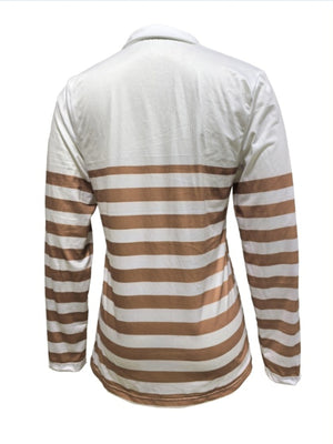Quarter-Zip Striped Long Sleeve T-Shirt in black