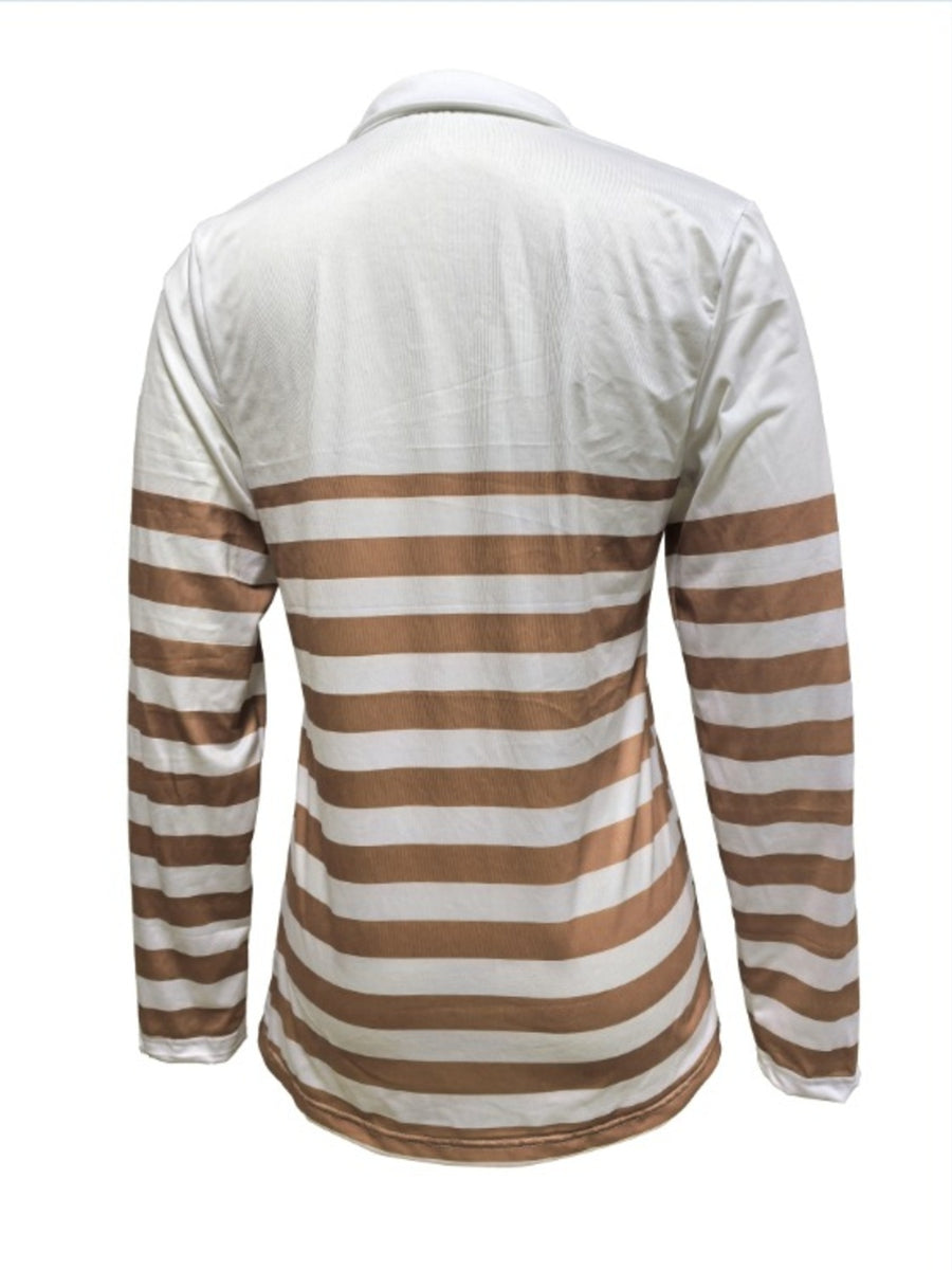 Quarter-Zip Striped Long Sleeve T-Shirt in black
