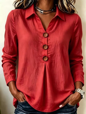 blouse in Dark Blue with buttoned and hip-length