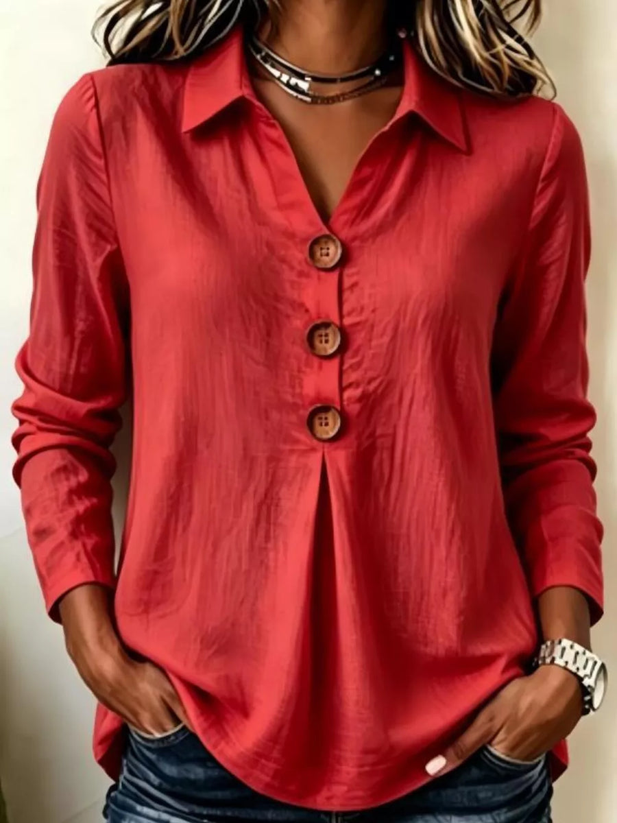 blouse in Dark Blue with buttoned and hip-length
