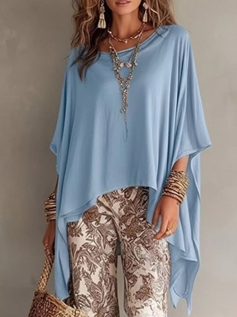 Yellow blouse with hip-length and pullover