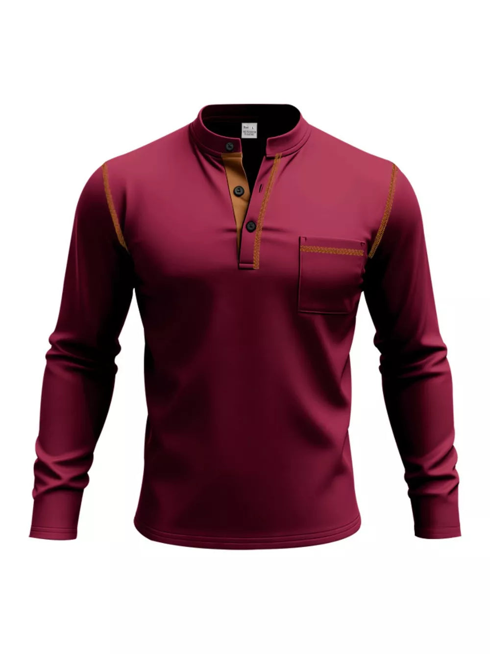 Wine red long sleeve Henley t-shirt with button detail and chest pocket
