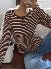 henley in black with striped and buttoned