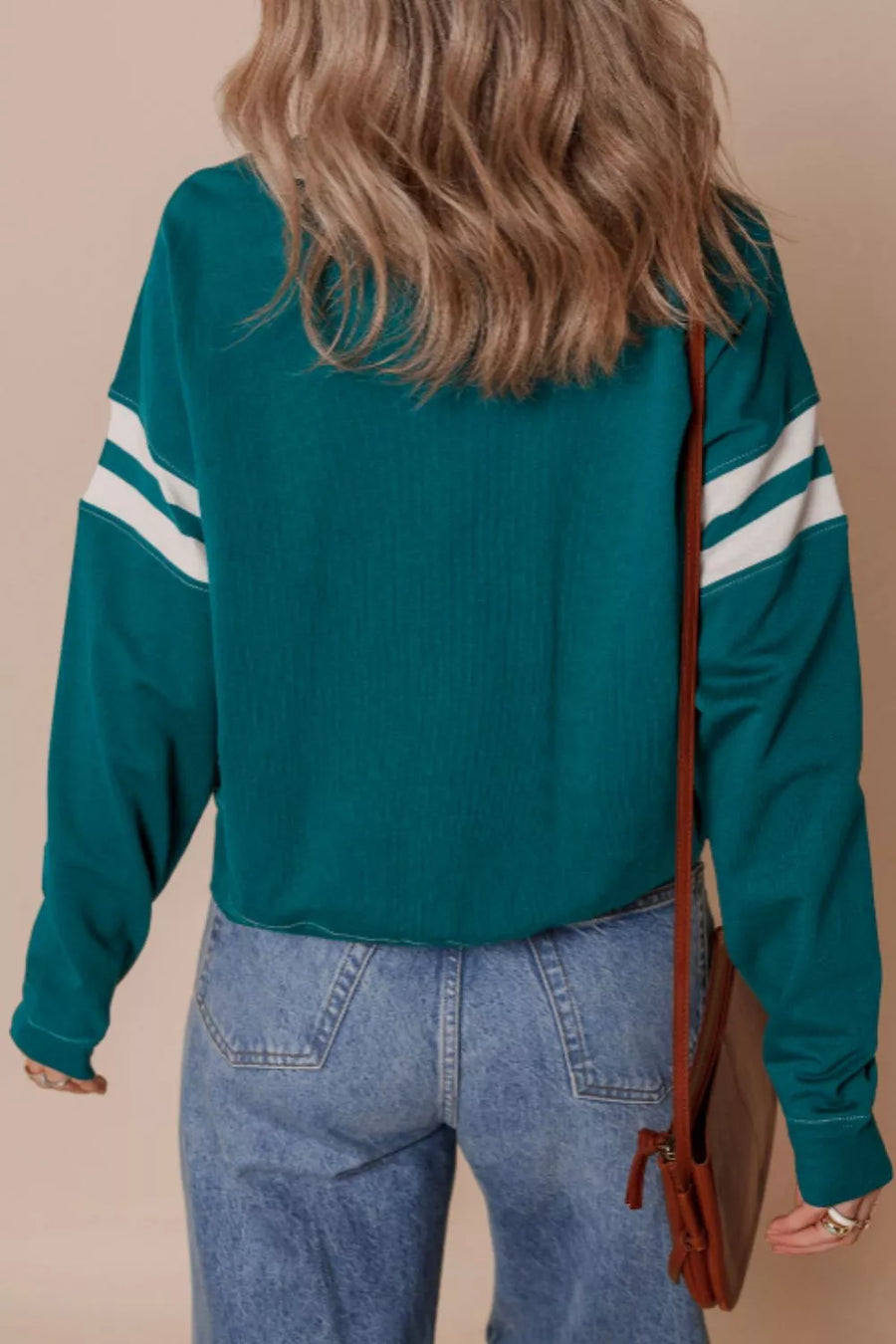 French Blue with Contrast Striped Patchwork Sweatshirt in French Blue