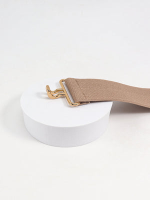 Caramel elastic belt with sculpted gold buckle detail
