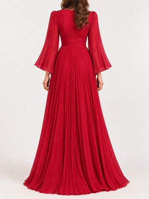 maxi dress featuring pleated in Red with 100% Polyester Care instructions: Hand wash cold texture