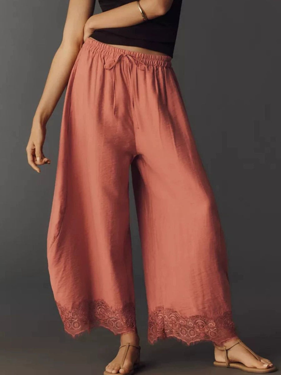 wide-leg pants in Light Blue with drawstring and ankle-length
