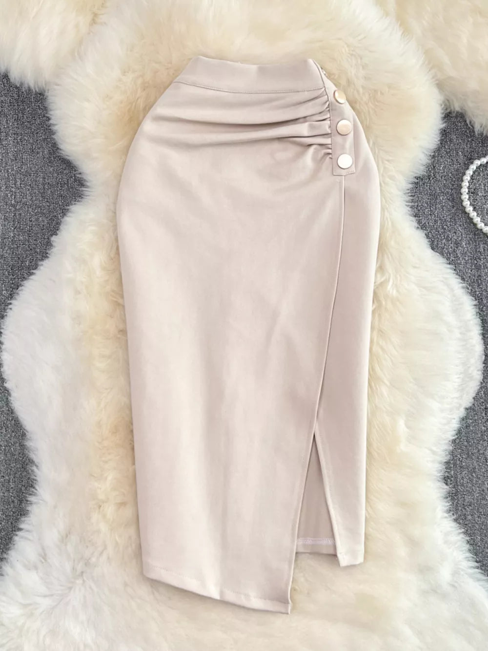 Apricot Ruched Slit Skirt