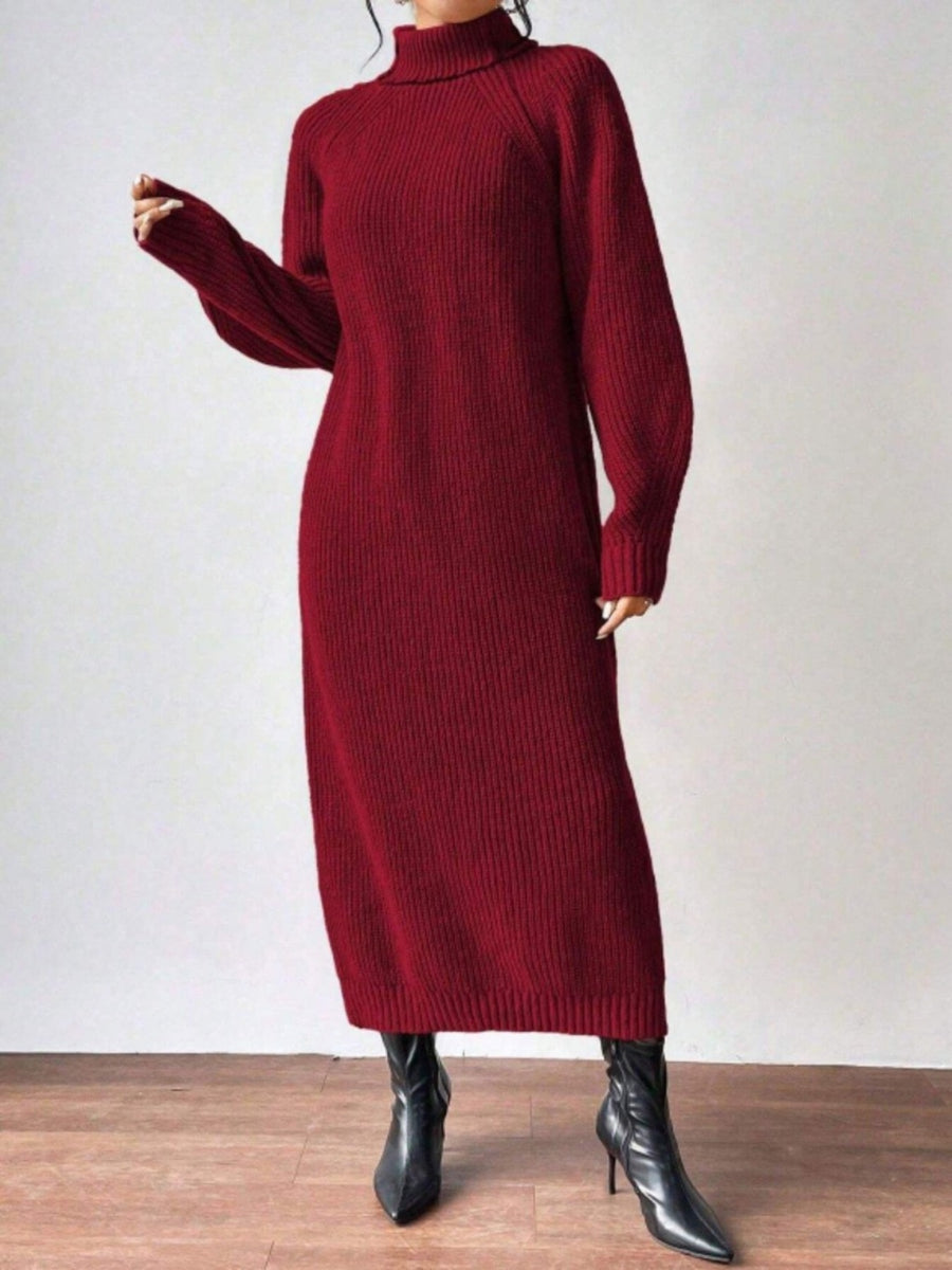 classic sweater dress in Green with turtleneck
