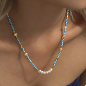 necklace in Pastel Blue with beaded and choker
