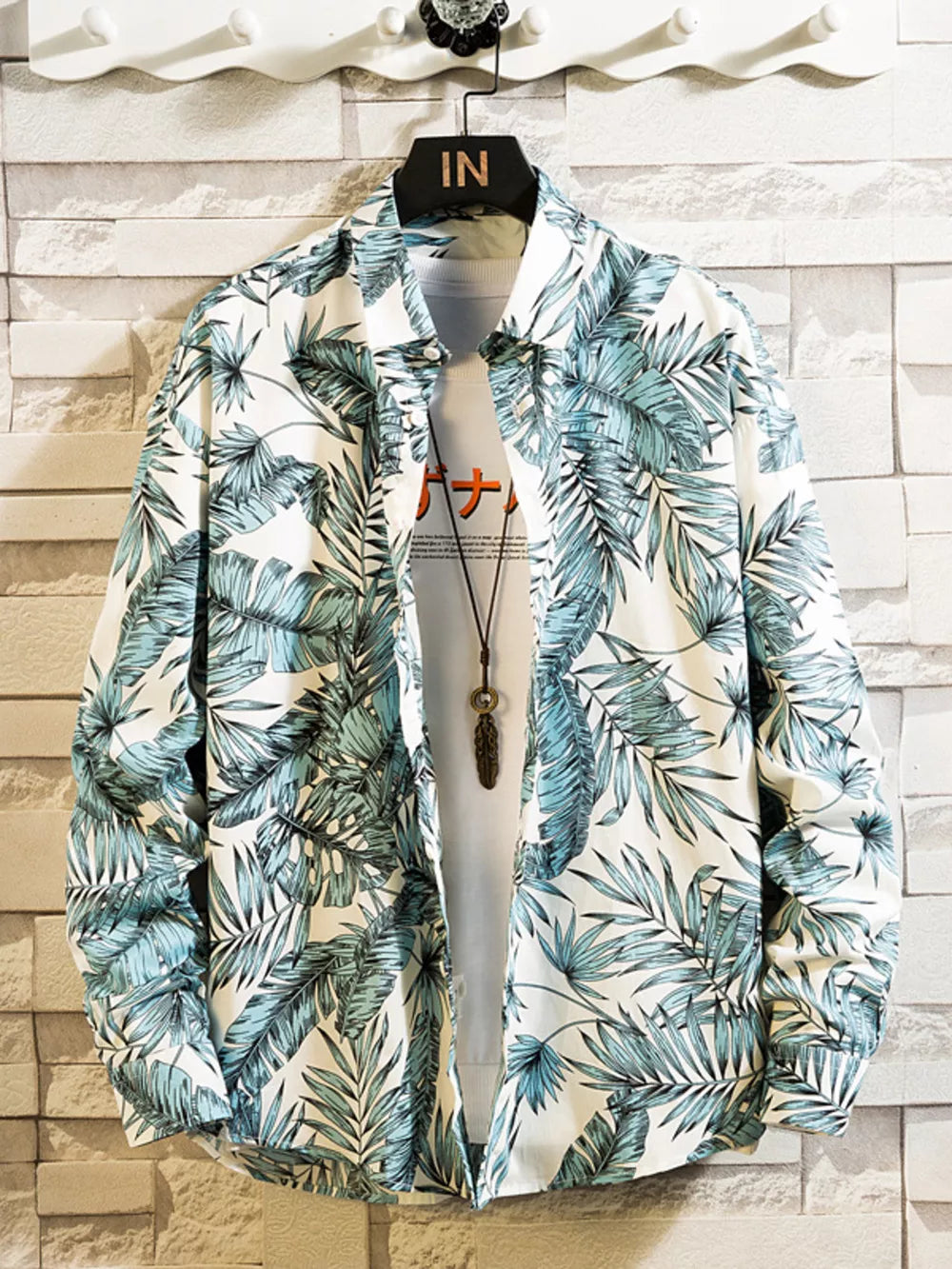 White Men's Plus Size Printed Button Up Shirt