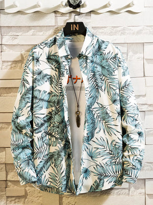 White Men's Plus Size Printed Button Up Shirt