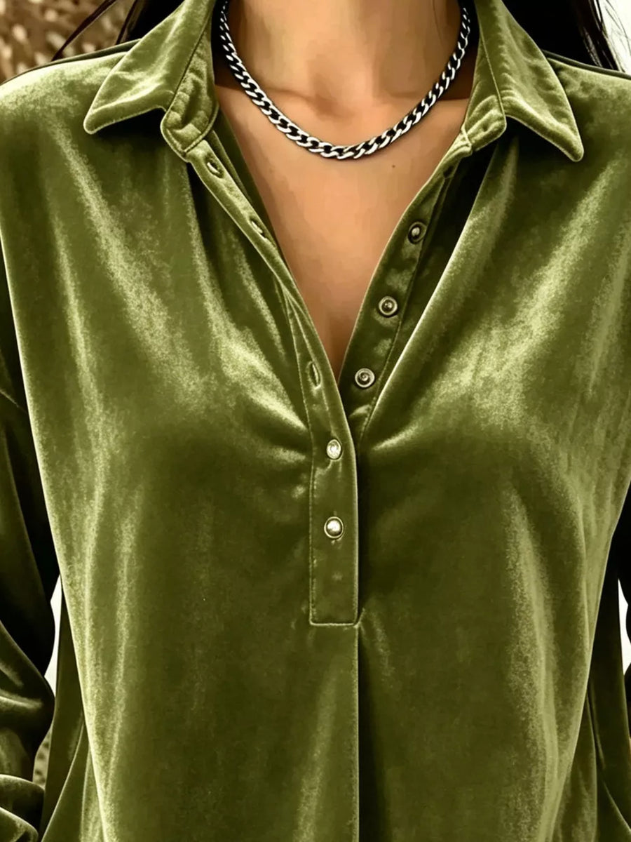 Dark Green relaxed blouse with collared