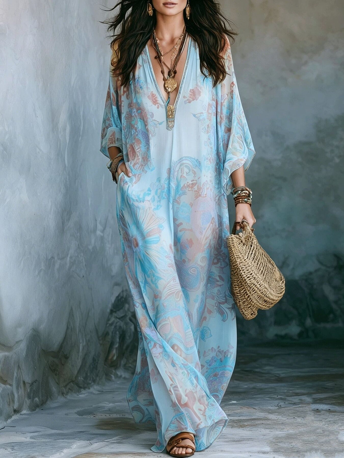 maxi dress featuring floral in Blue with 100% polyester Care instructions: Machine wash cold texture