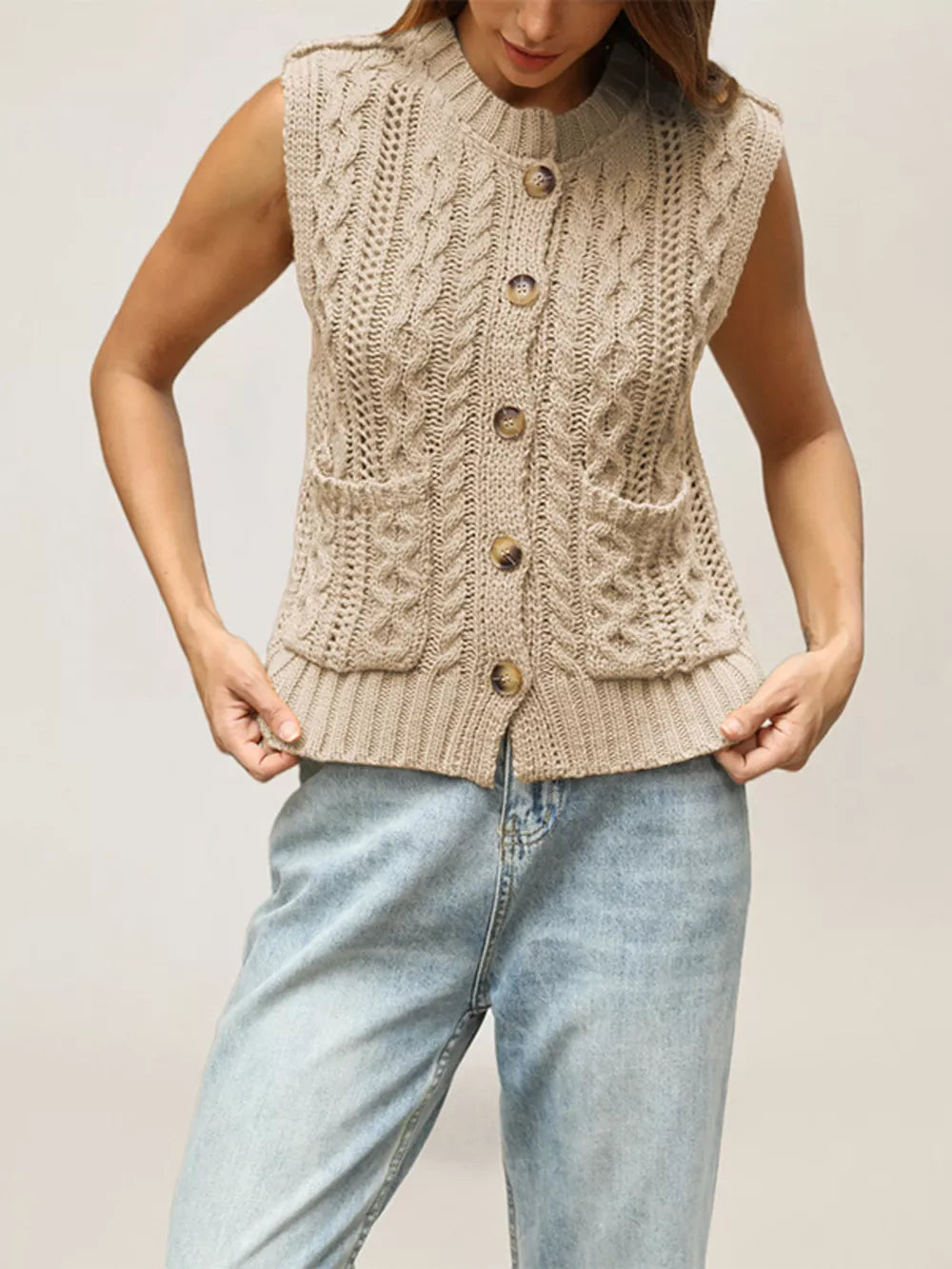 100% polyester Care instructions: Machine wash cold sweater vest in Apricot with regular silhouette