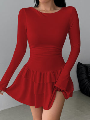 Polyester 95%, Spandex &amp mini dress in Red with bodycon silhouette