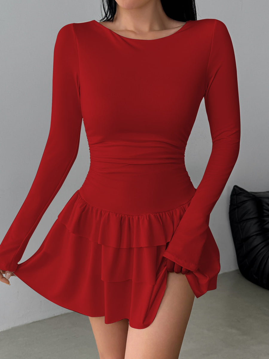 Polyester 95%, Spandex &amp mini dress in Red with bodycon silhouette