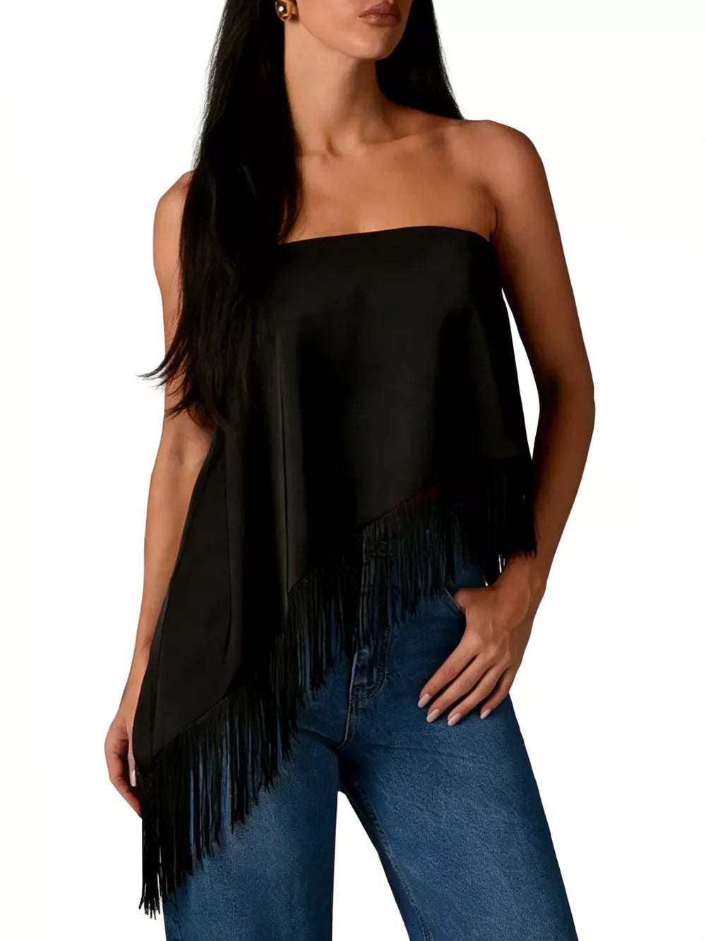 brown tube top with hip-length and pullover