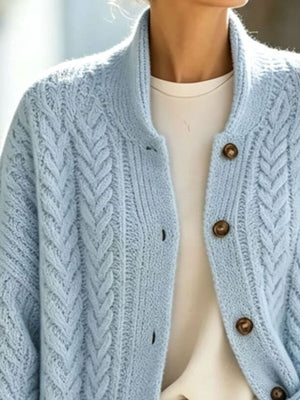Burgundy cardigan with tunic-length and button-front