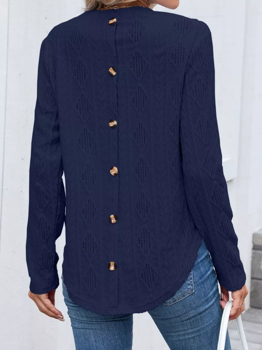 Textured Diamond Knit Long Sleeve T-shirt in Pink, view 11