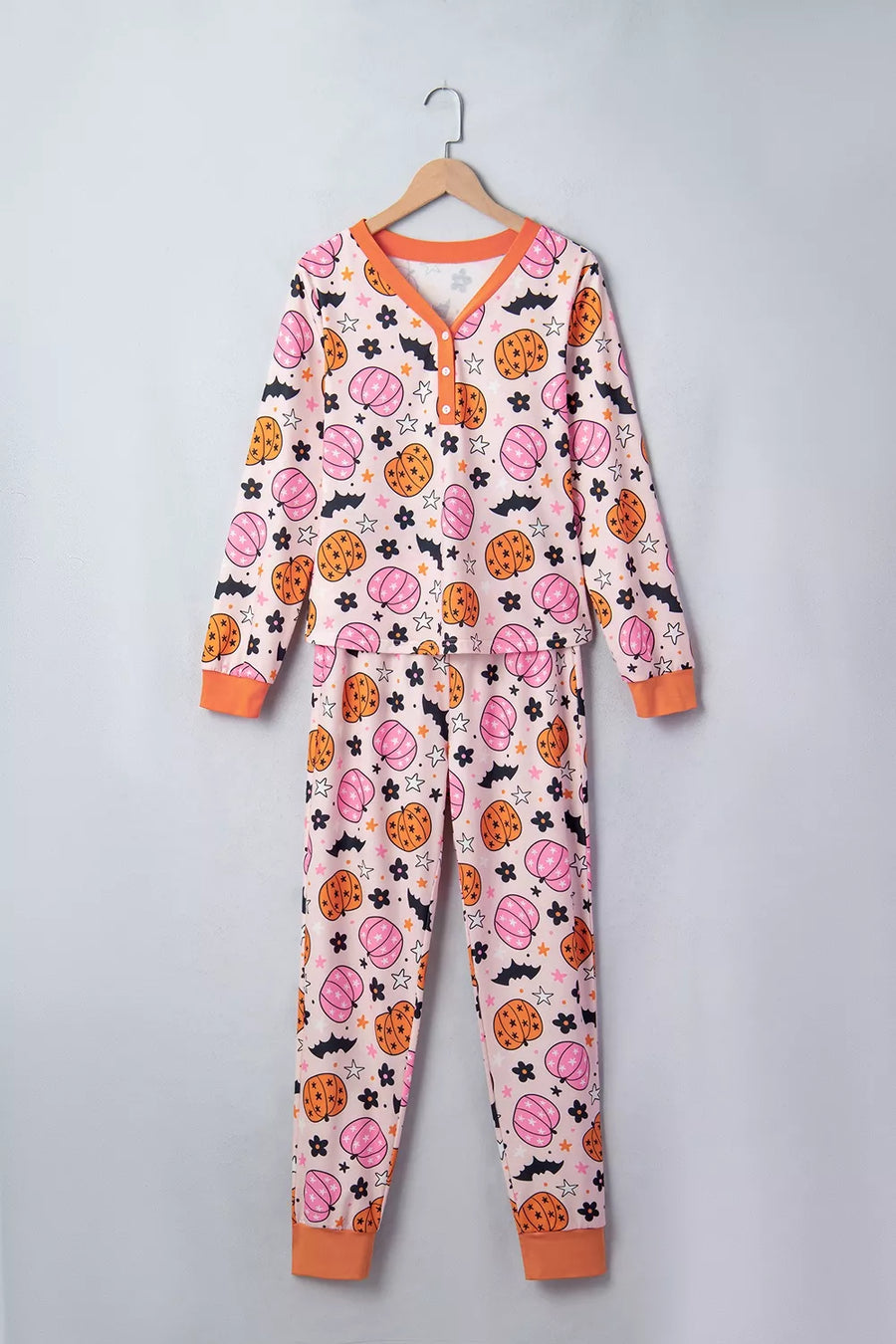 playful pajama set in light pink with henley