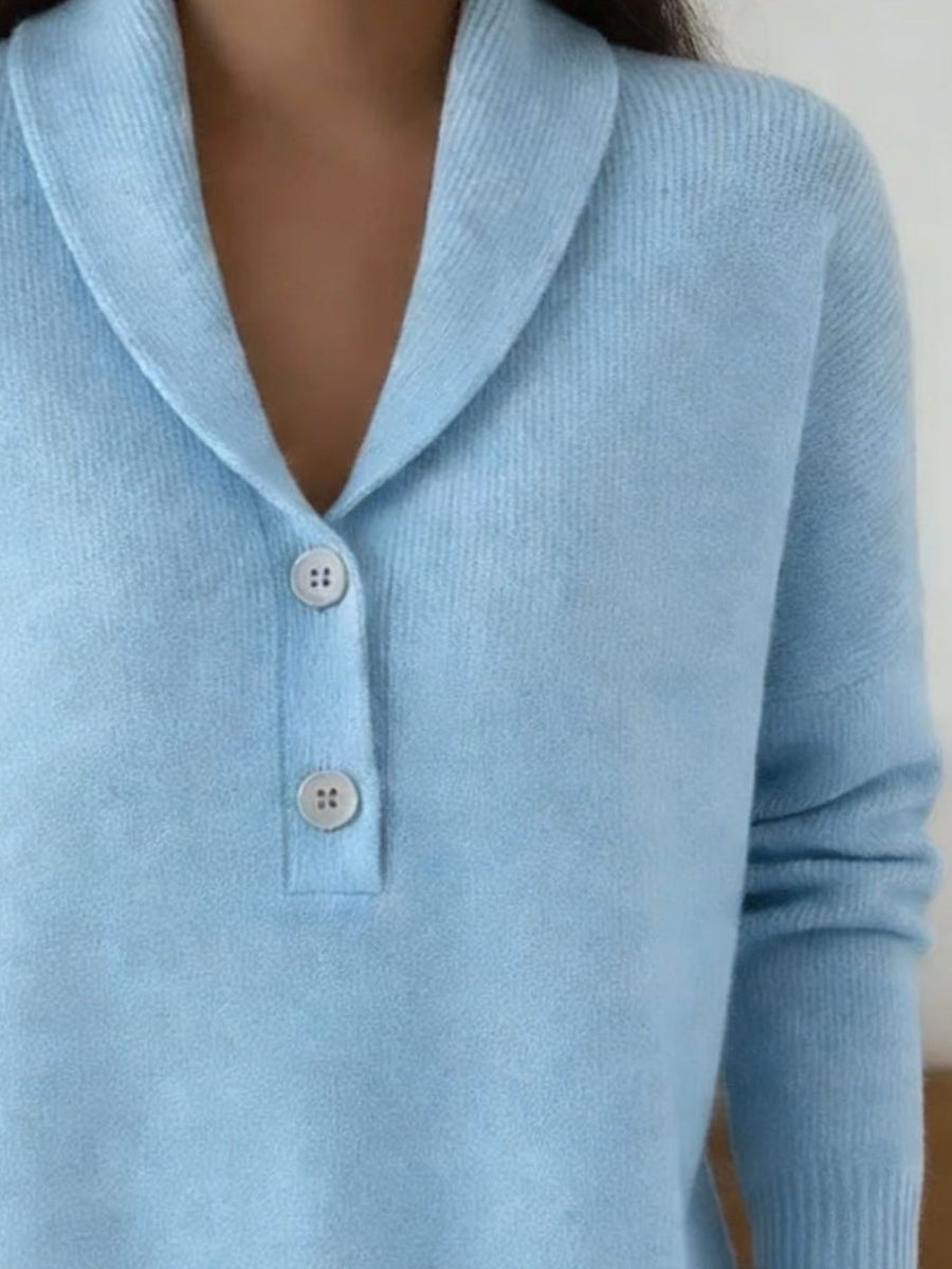 Navy Blue relaxed pullover sweater with shawl lapel