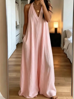 jumpsuit in blush pink featuring pocketed and relaxed fit