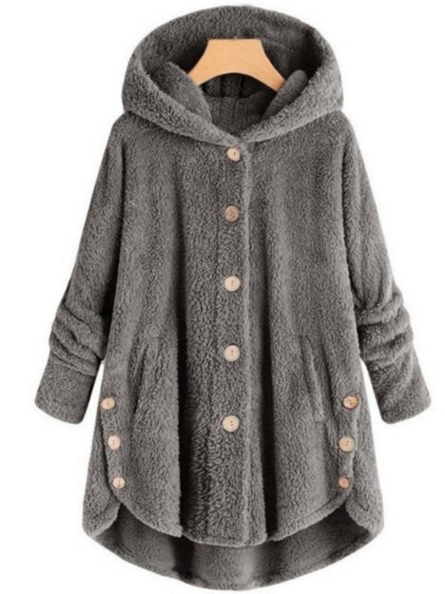 hoodie in charcoal featuring buttoned and relaxed fit