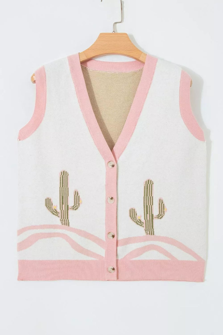 Color Block Cactus Pattern Western Sweater Vest option 11