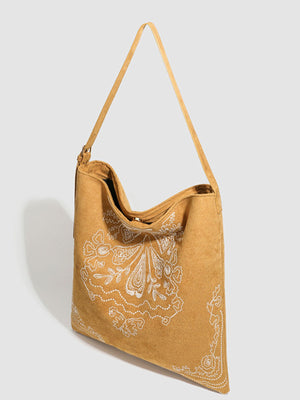 handbag in camel with embroidered and embroidered