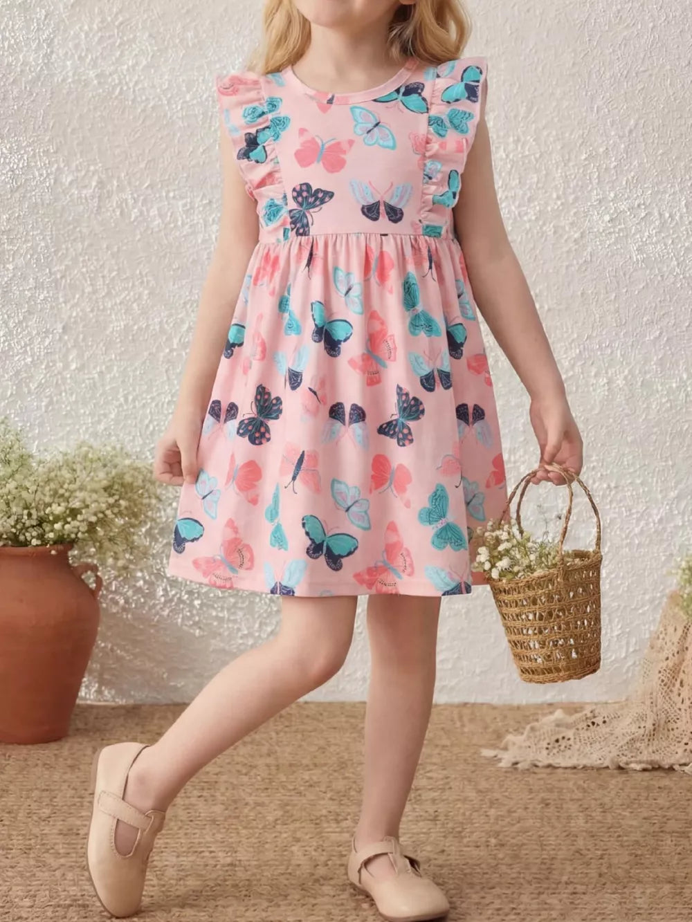 Children S Butterfly Print Ruffle Sleeve Dress