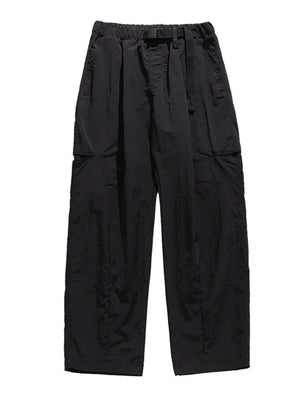 Black technical fabric cargo pants with belt and elastic waist