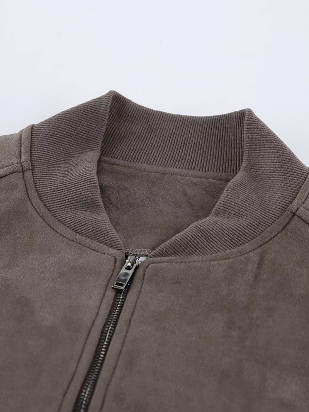 charcoal brown oversized bomber jacket with collared