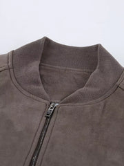 charcoal brown oversized bomber jacket with collared