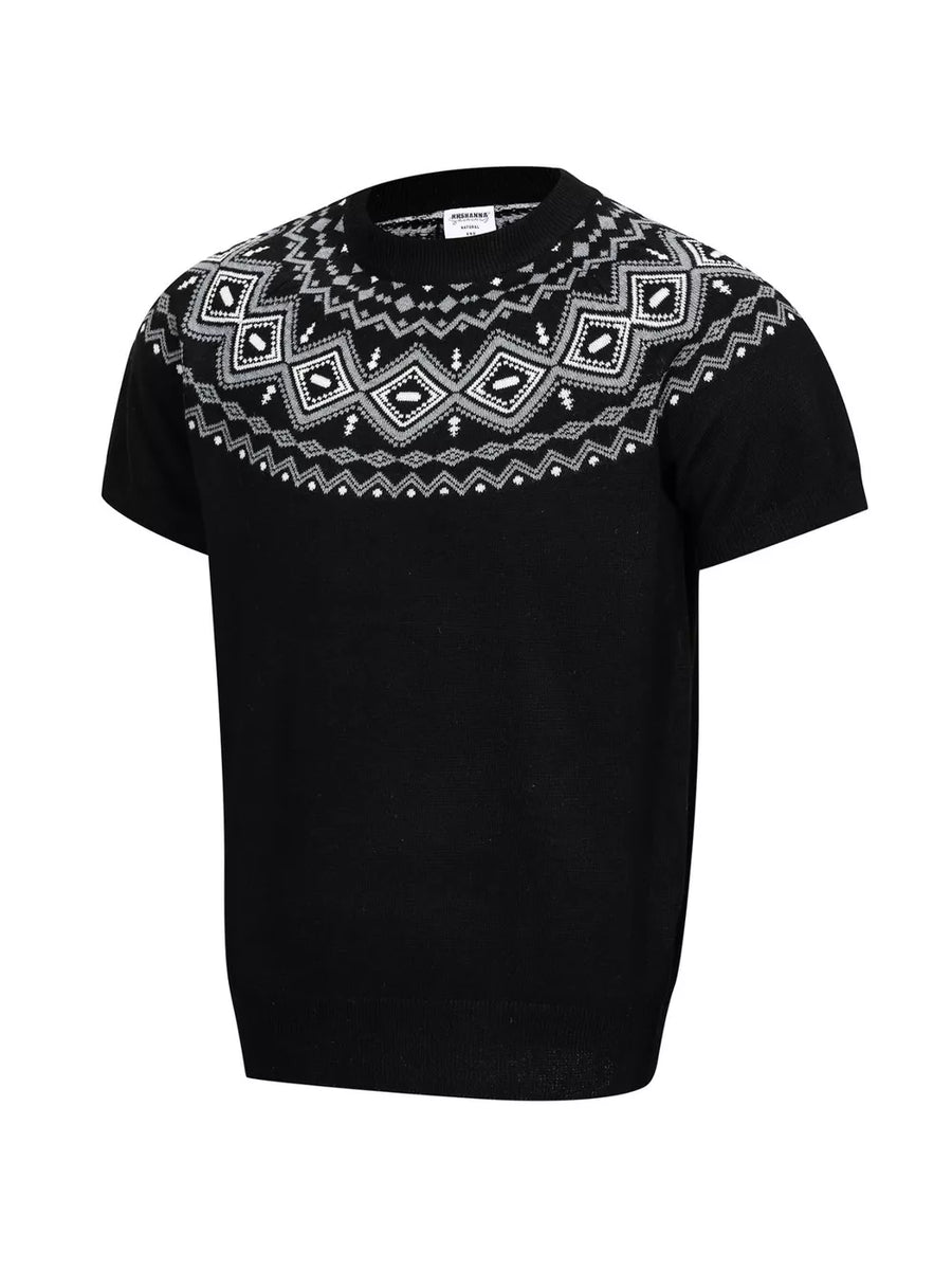 white crewneck sweater featuring stretch and Fair Isle
