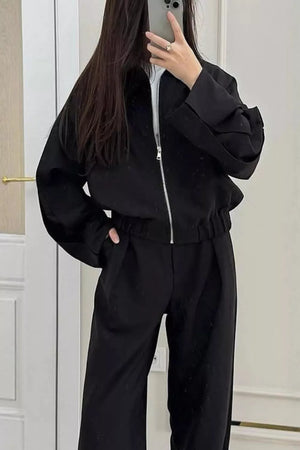 mocha brown matching set with zip-up jacket and long sleeve